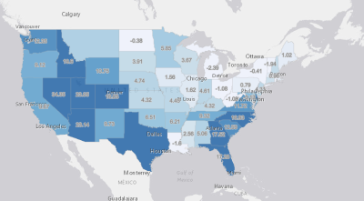 United States % Family Population Change From 2000 to 2010